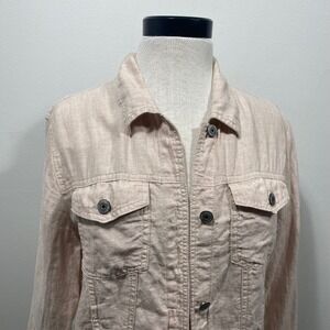 JNY Jones New York Lightweight Linen Jacket Women's Lrg Pale Pink Button Up Coat
